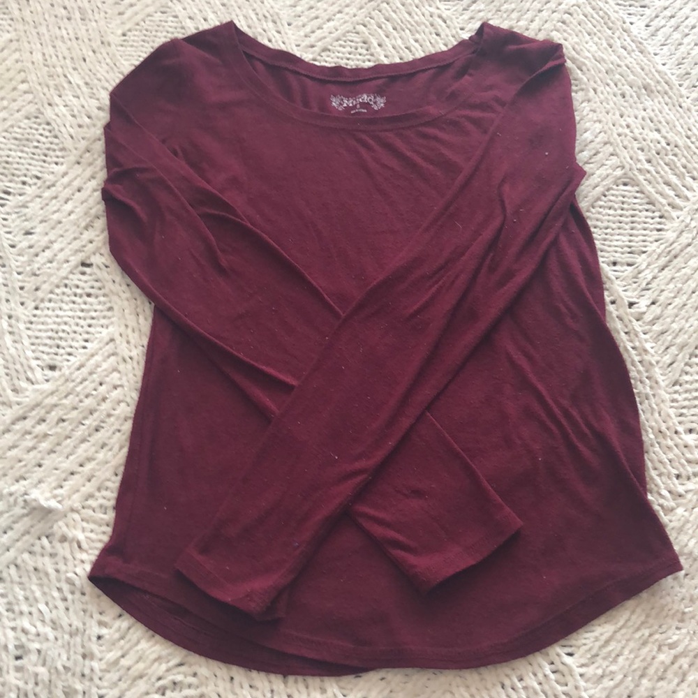 Women’s Mudd Small Red U-Neck Long Sleeve Tee Shirt